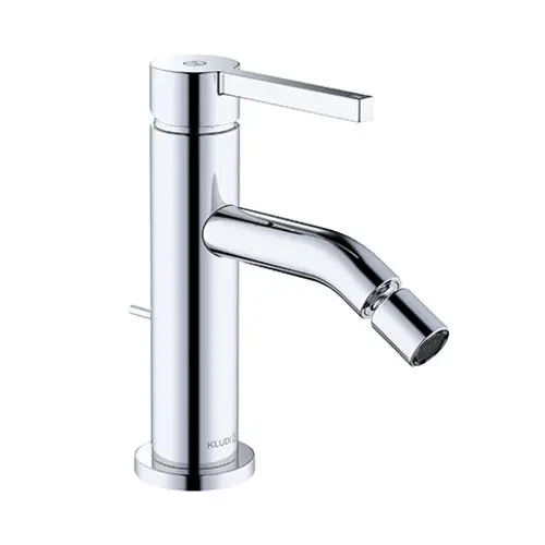 Kludi Bidetarmatur in Chrom mit einem klaren, geraden Design und einer seitlichen Zugstange zur Steuerung des Wasserflusses.